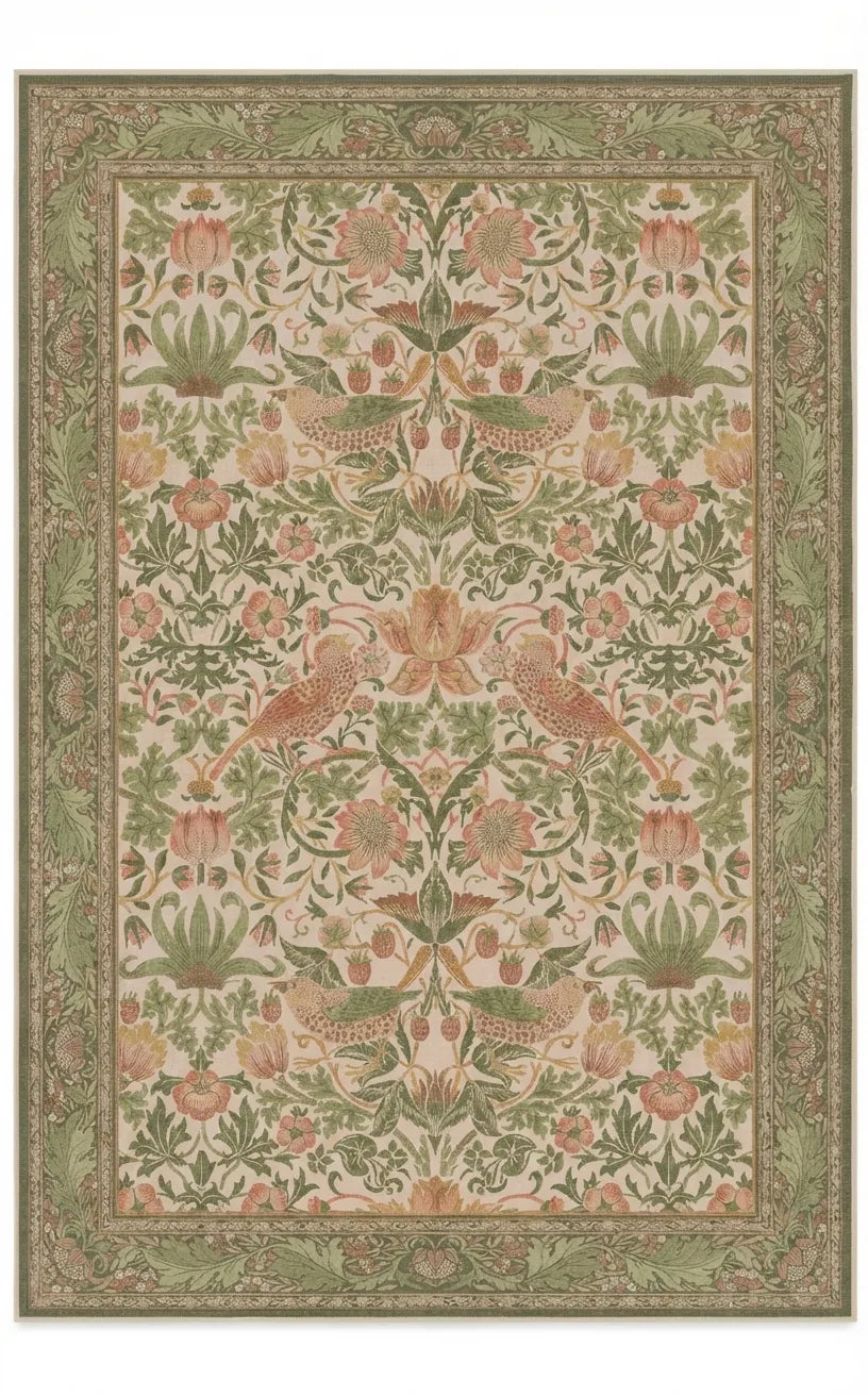 William Morris Style Area Rug - Botanical Bird Print variation