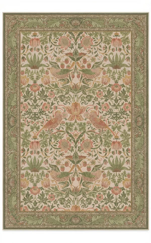 William Morris Style Area Rug - Botanical Bird Print variation