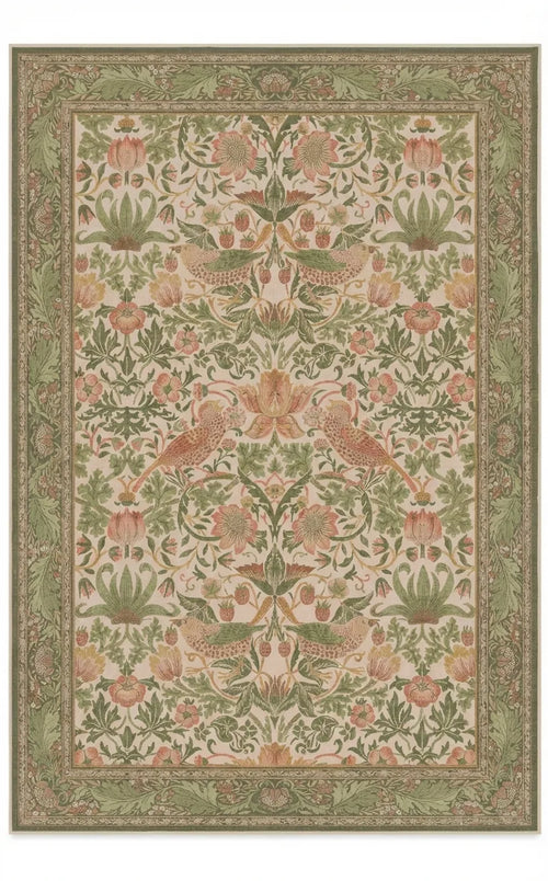 William Morris Style Area Rug - Botanical Bird Print variation