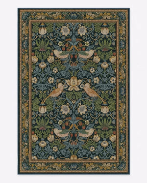 Botanical Bird Area Rug - Vintage Arts & Crafts Style variation