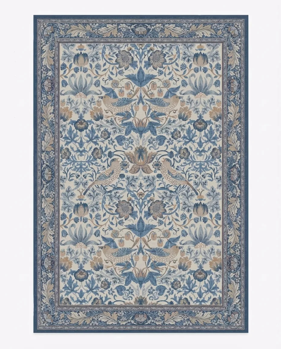 William Morris Style Rug - Strawberry Thief Botanical variation