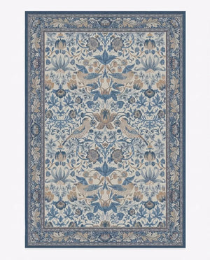 William Morris Style Rug - Strawberry Thief Botanical variation