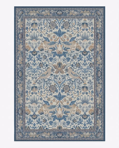 William Morris Style Rug - Strawberry Thief Botanical variation