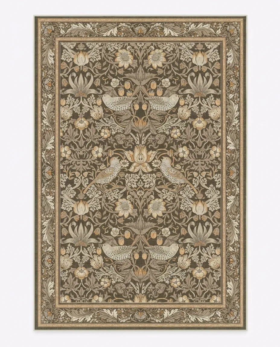 Botanical Bird Area Rug - William Morris Style variation