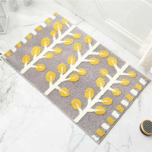 Botanical Bath Mat - Soft Absorbent Microfiber Rug - Green Leaves