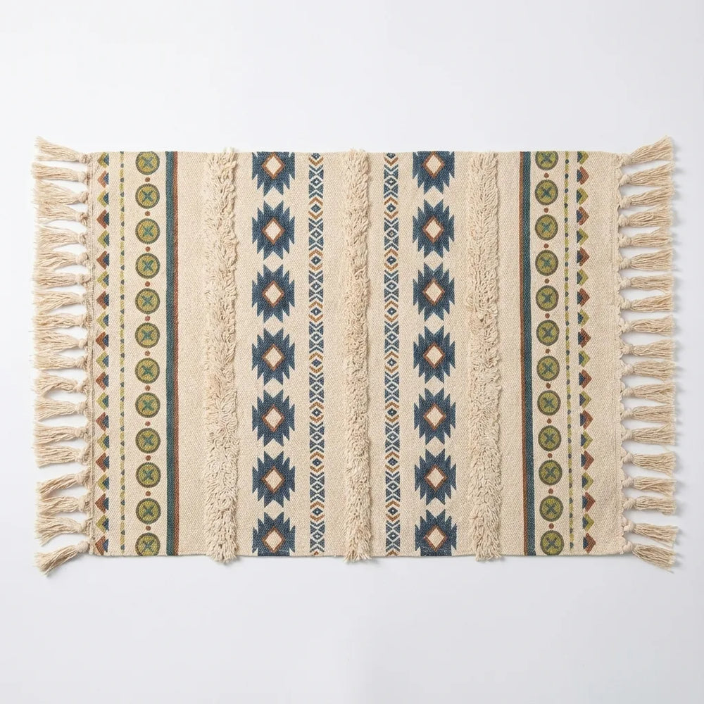 Boho Tassel Rug - Woven Cotton Aztec Accent variation