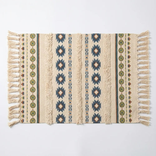 Boho Tassel Rug - Woven Cotton Aztec Accent variation