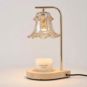 Candle Warmer Lamp - Floral Glass Shade Wood Base variation
