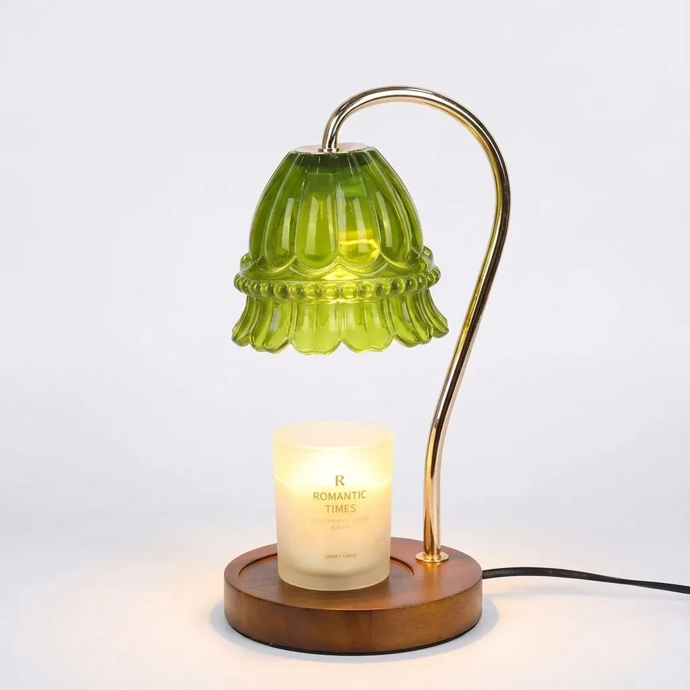 Flower Glass Candle Warmer Lamp - Vintage Wood Base variation