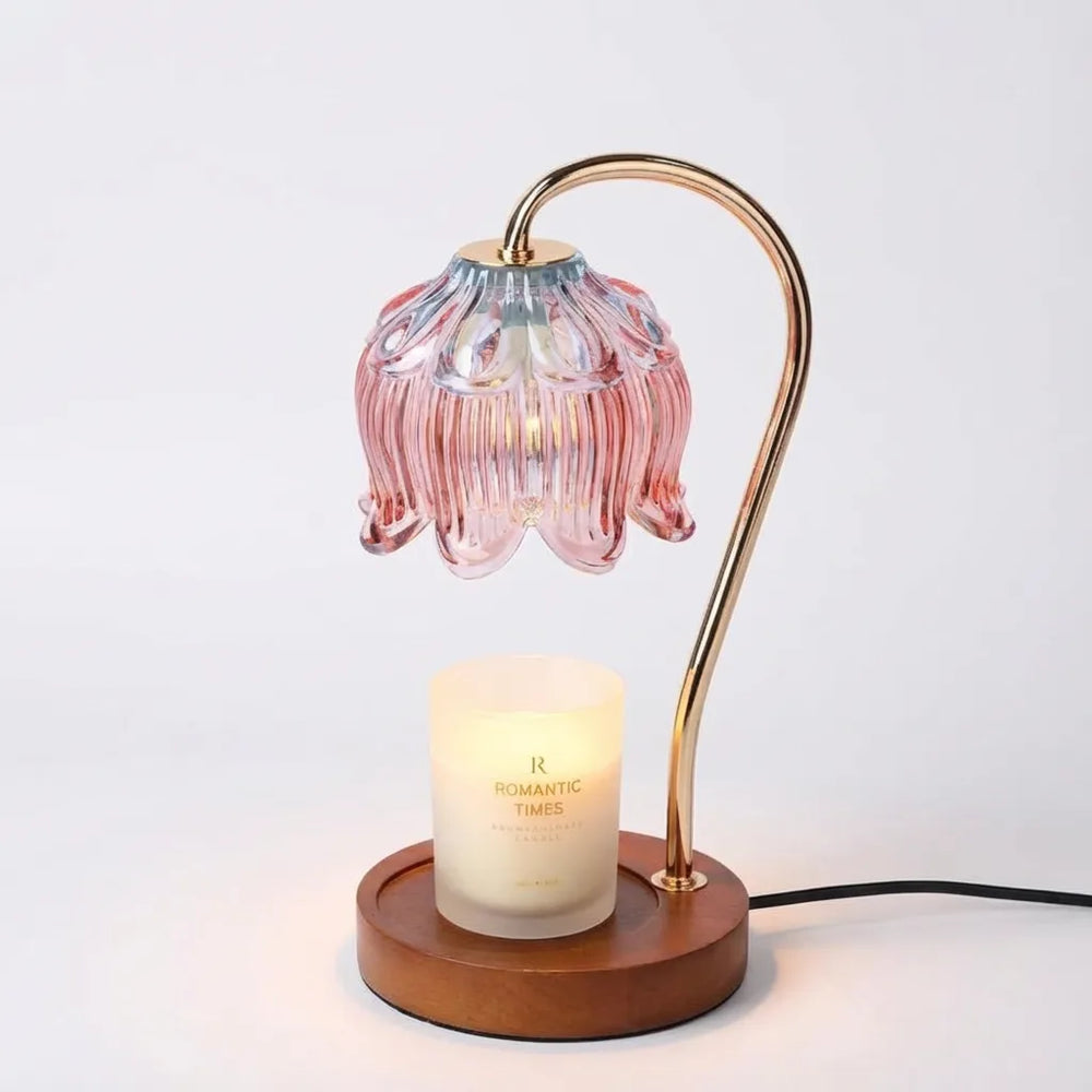 Flower Glass Candle Warmer Lamp - Elegant Wood Base variation