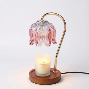 Flower Glass Candle Warmer Lamp - Elegant Wood Base variation