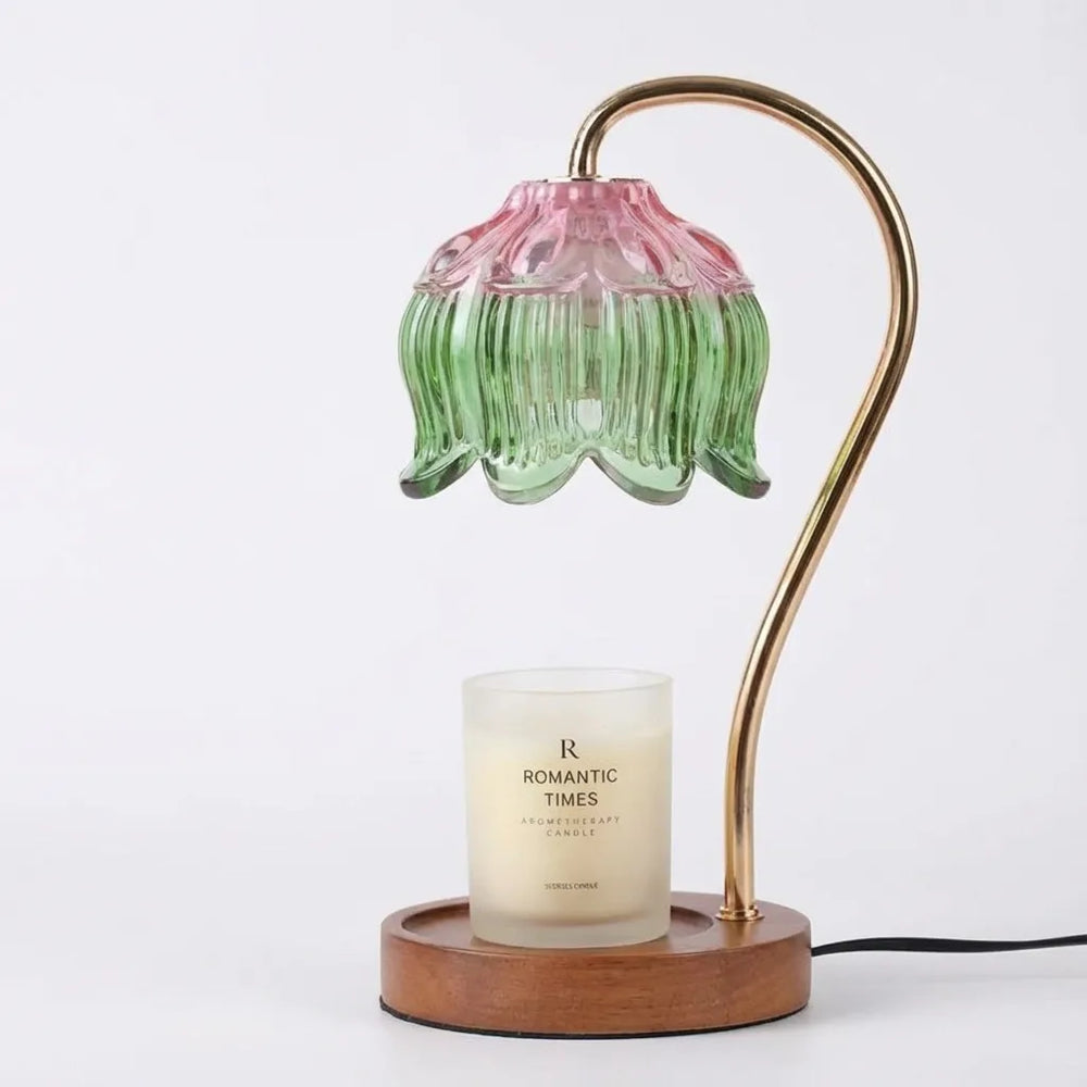 Flower Glass Candle Warmer Lamp - Vintage Wood Base variation