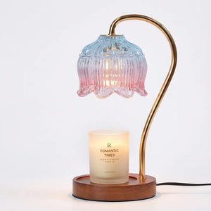 Flower Glass Candle Warmer Lamp - Wood & Gold variation