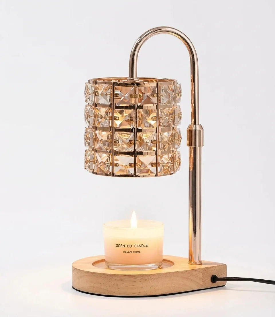Candle Warmer Lamp - Elegant Glass Shade Wood Base variation
