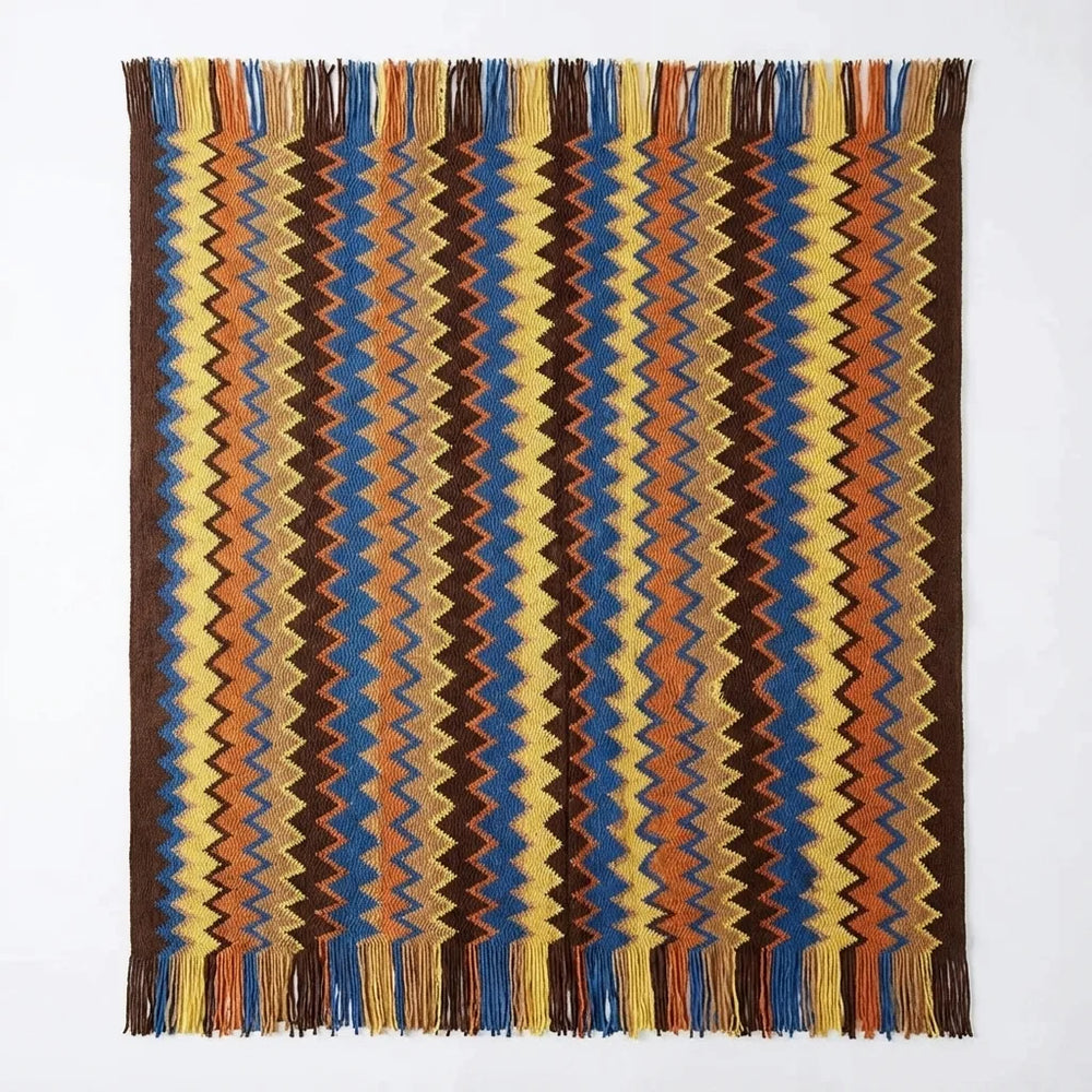 Boho Chevron Throw Blanket - Soft Knit with Fringes variation