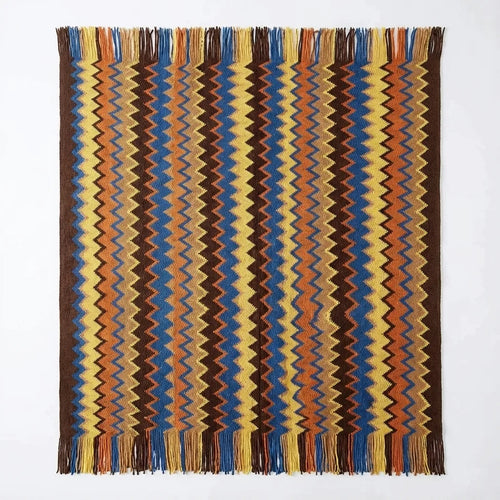 Boho Chevron Throw Blanket - Soft Knit with Fringes variation