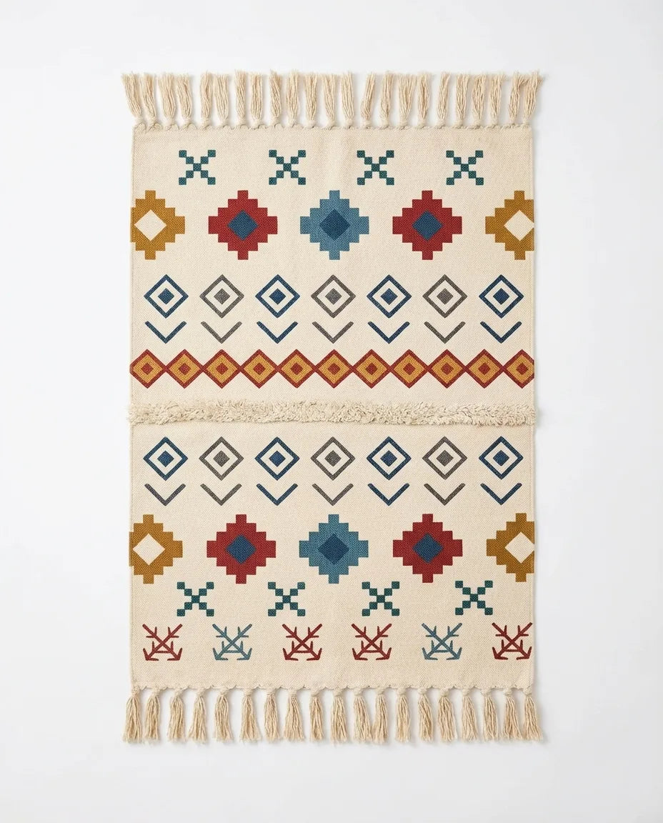Boho Tassel Rug - Woven Cotton Accent Mat variation