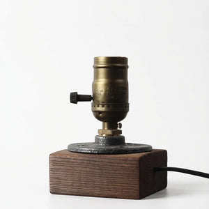 Industrial Edison Table Lamp - Rustic Wood Base variation