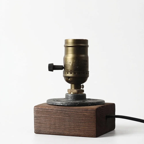 Industrial Edison Table Lamp - Rustic Wood Base variation