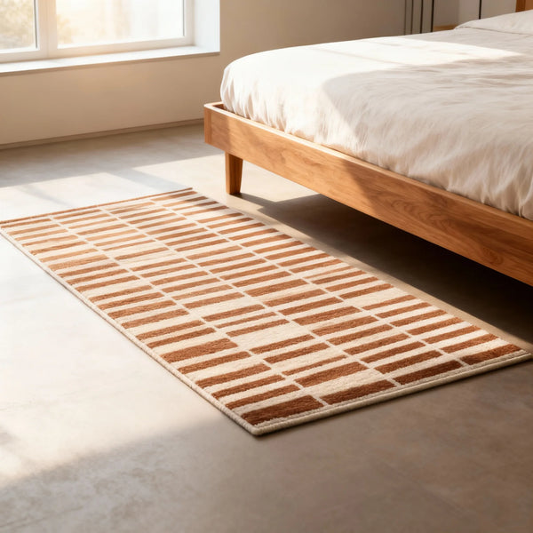Grid Pattern Area Rug - Soft Plush Brown & White - Lifestyle Context