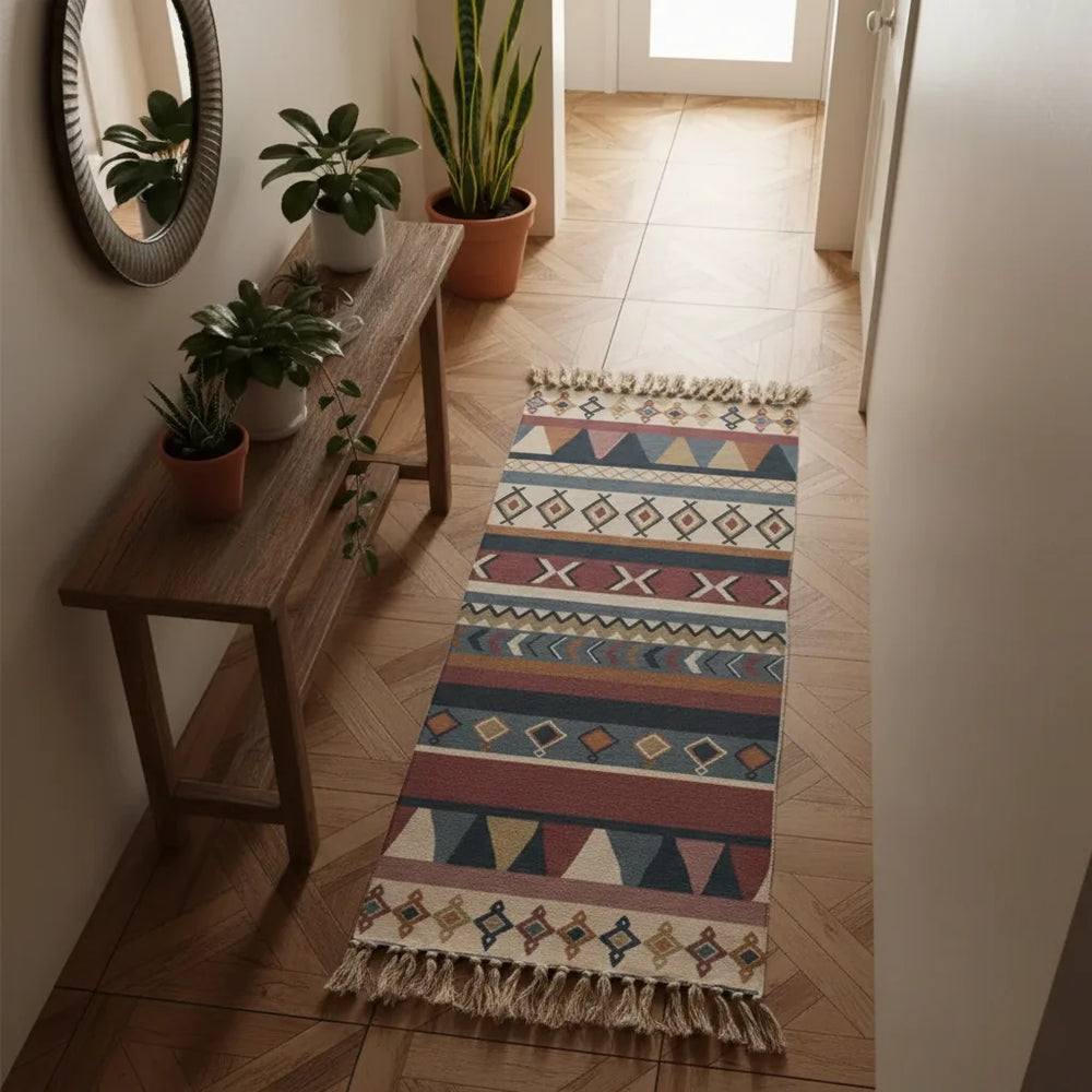 Boho Geometric Runner Rug with Tassel Fringe variation