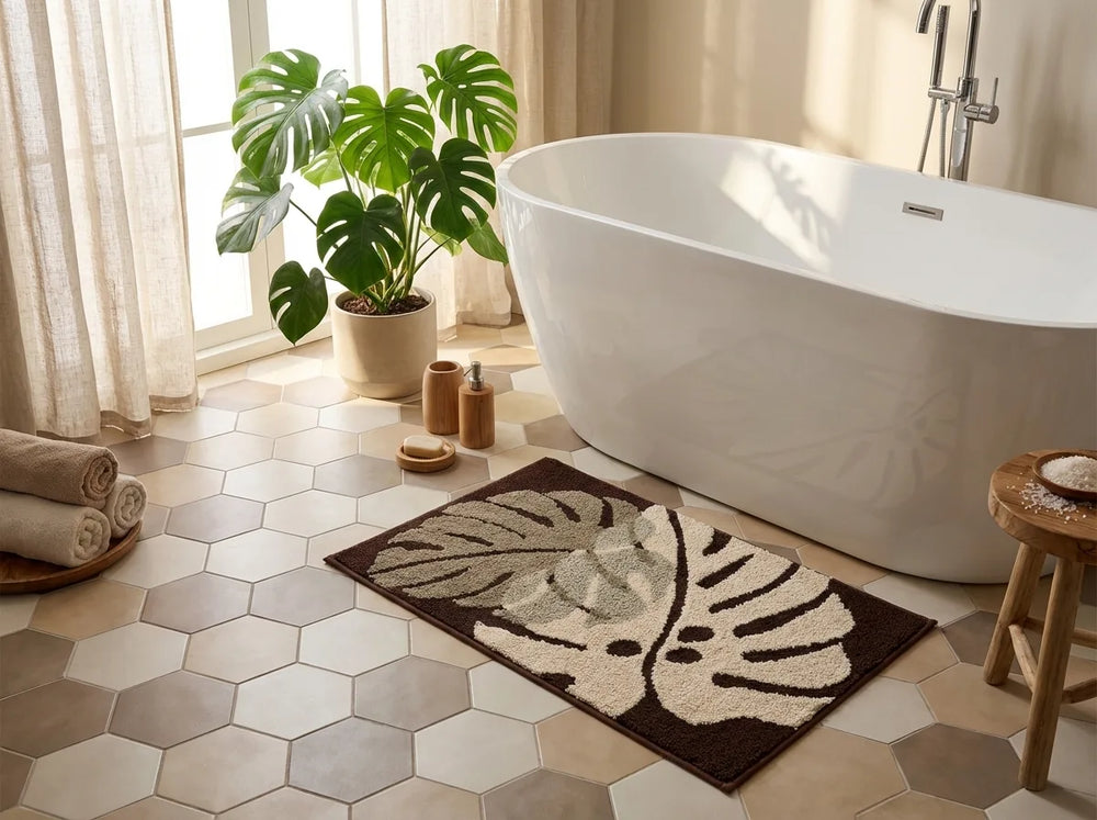 Tropical Leaf Bath Mat - Soft Absorbent Microfiber variation