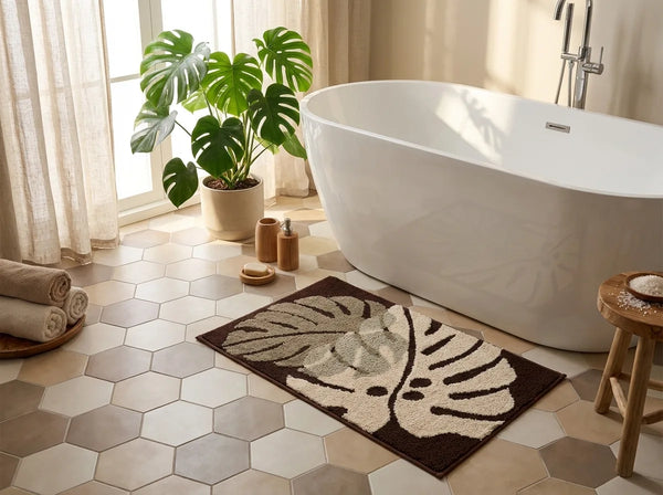 Tropical Leaf Bath Mat - Soft Absorbent Microfiber - Lifestyle Context