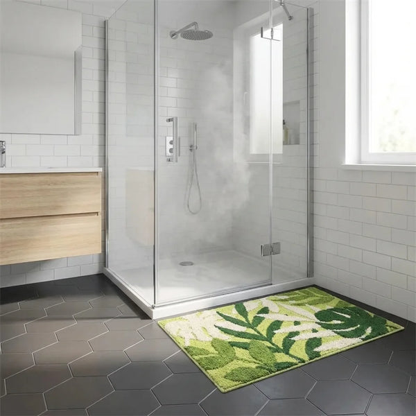 Tropical Leaf Bath Mat - Soft Absorbent Microfiber - Lifestyle Context