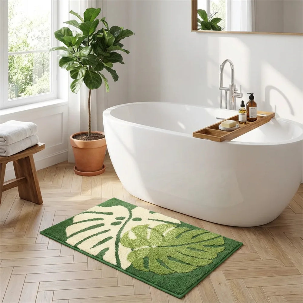 Tropical Leaf Bath Mat - Soft Absorbent Microfiber variation