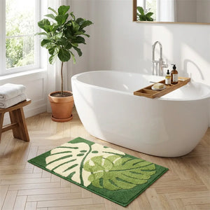 Tropical Leaf Bath Mat - Soft Absorbent Microfiber - Lifestyle Context
