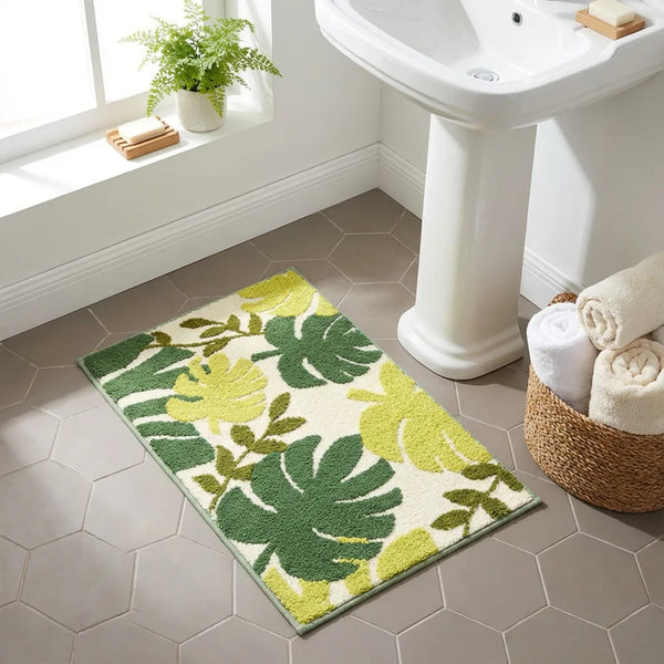 Tropical Leaf Bath Mat - Soft Absorbent Microfiber - Lifestyle Context