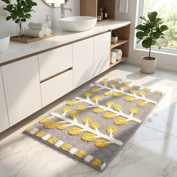 Botanical Bath Mat - Soft Absorbent Microfiber Rug - Lifestyle Context