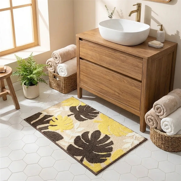 Tropical Leaf Bath Mat - Soft Absorbent Cotton - Lifestyle Context