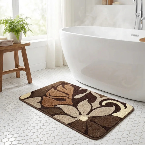 Botanical Bath Mat - Soft Absorbent Microfiber - Lifestyle Context