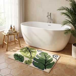 Tropical Leaf Bath Mat - Soft Absorbent Microfiber - Lifestyle Context