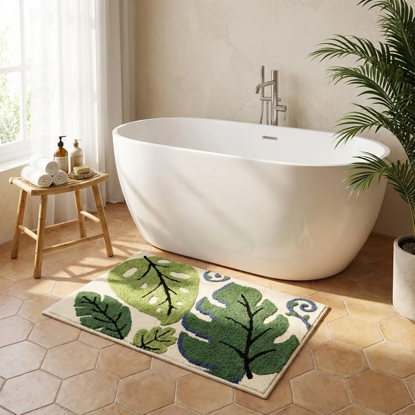 Tropical Leaf Bath Mat - Soft Absorbent Microfiber - Lifestyle Context