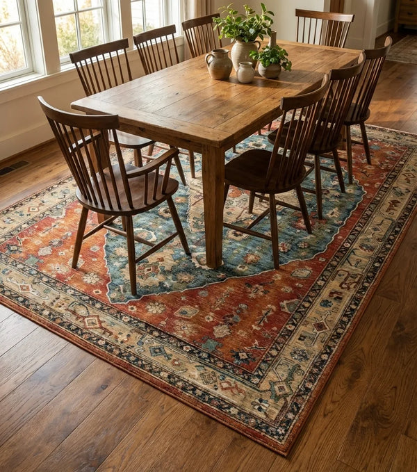 Vintage Persian Area Rug - Non-Slip Medallion Design - Lifestyle Context