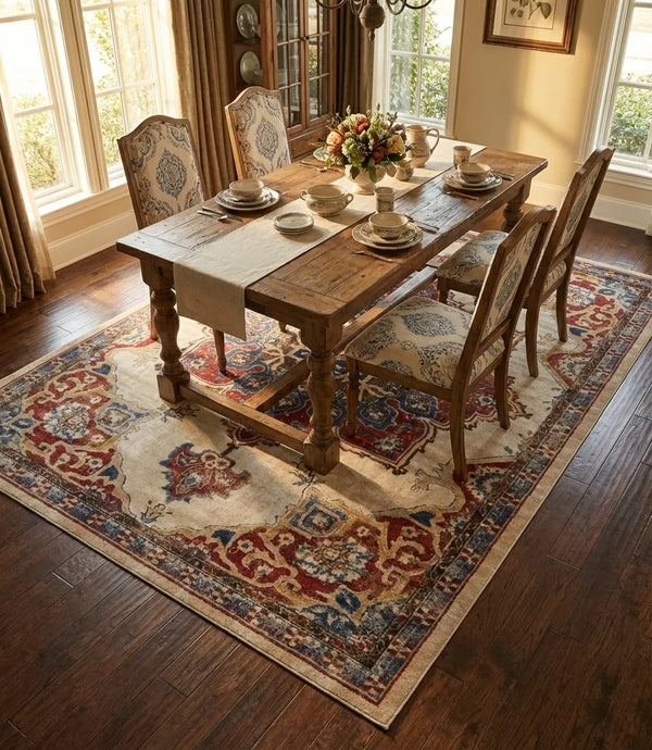 Vintage Persian Area Rug - Non-Slip Medallion Design - Lifestyle Context
