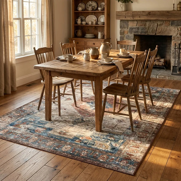 Vintage Persian Area Rug - Non-Slip Medallion Design - Lifestyle Context