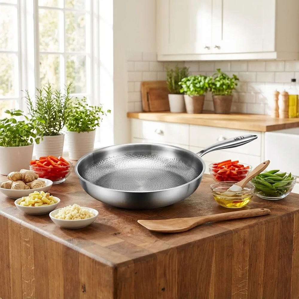 Titanium Honeycomb Wok - Non-Stick Stainless Steel variation
