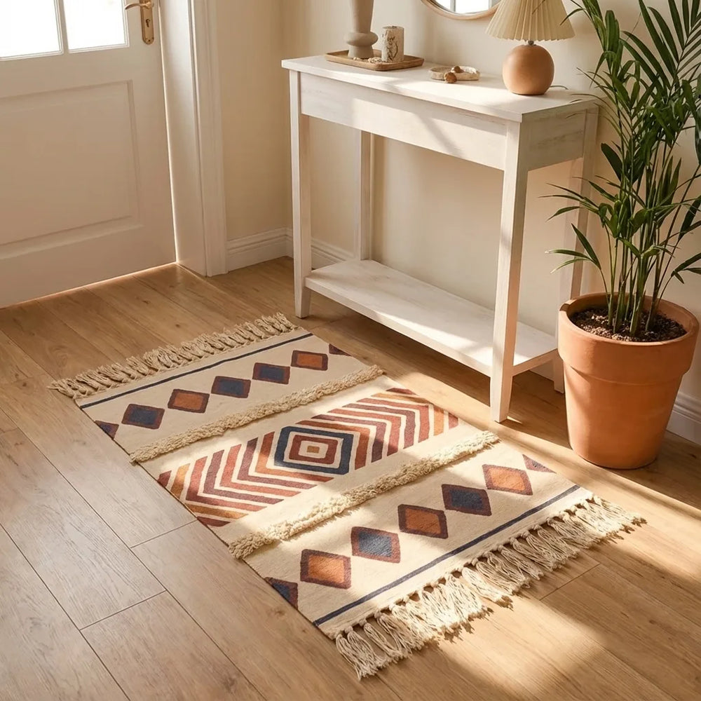 Boho Tassel Rug - Woven Cotton Accent Mat variation