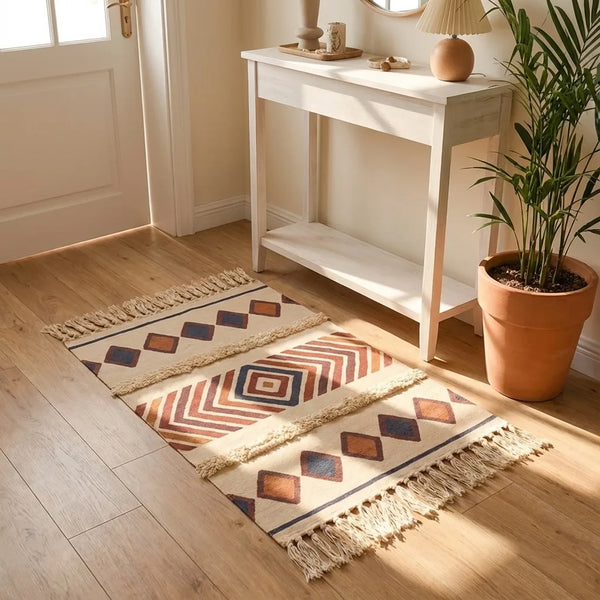 Boho Tassel Rug - Woven Cotton Accent Mat - Lifestyle Context