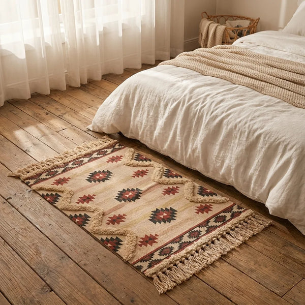 Boho Tassel Rug - Woven Cotton Accent Mat - Lifestyle Context