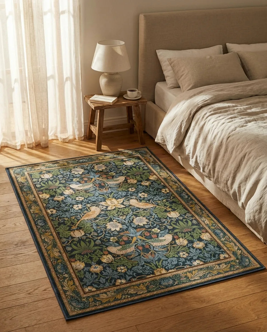 Botanical Bird Area Rug - Vintage Arts & Crafts Style variation