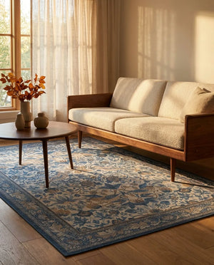 William Morris Style Rug - Strawberry Thief Botanical - Lifestyle Context