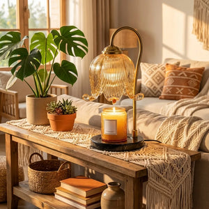 Candle Warmer Lamp - Vintage Tulip Glass & Marble Base - Lifestyle Context