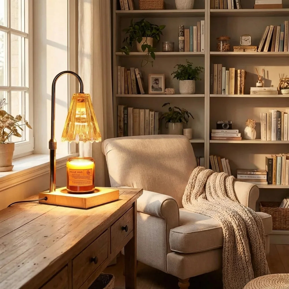 Candle Warmer Lamp - Dimmable Wood & Glass Design