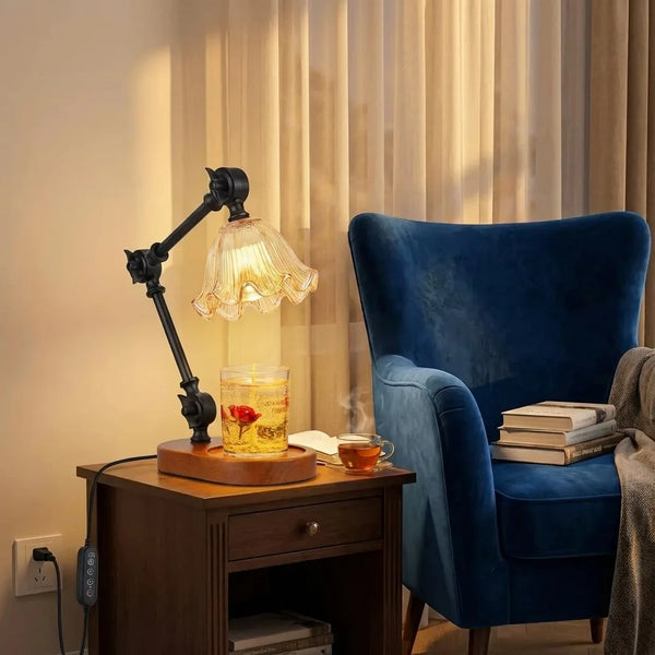 Candle Warmer Lamp - Vintage Glass Shade with Timer - Lifestyle Context