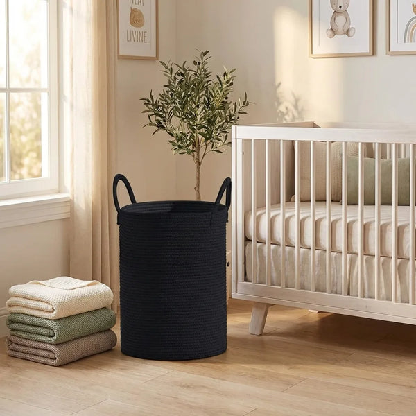 Woven Cotton Rope Storage Basket with Handles - Lifestyle Context