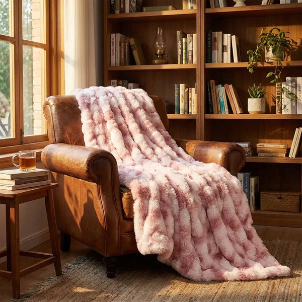 Luxury Faux Fur Throw Blanket - Fluffy Tie-Dye Plush - Lifestyle Context